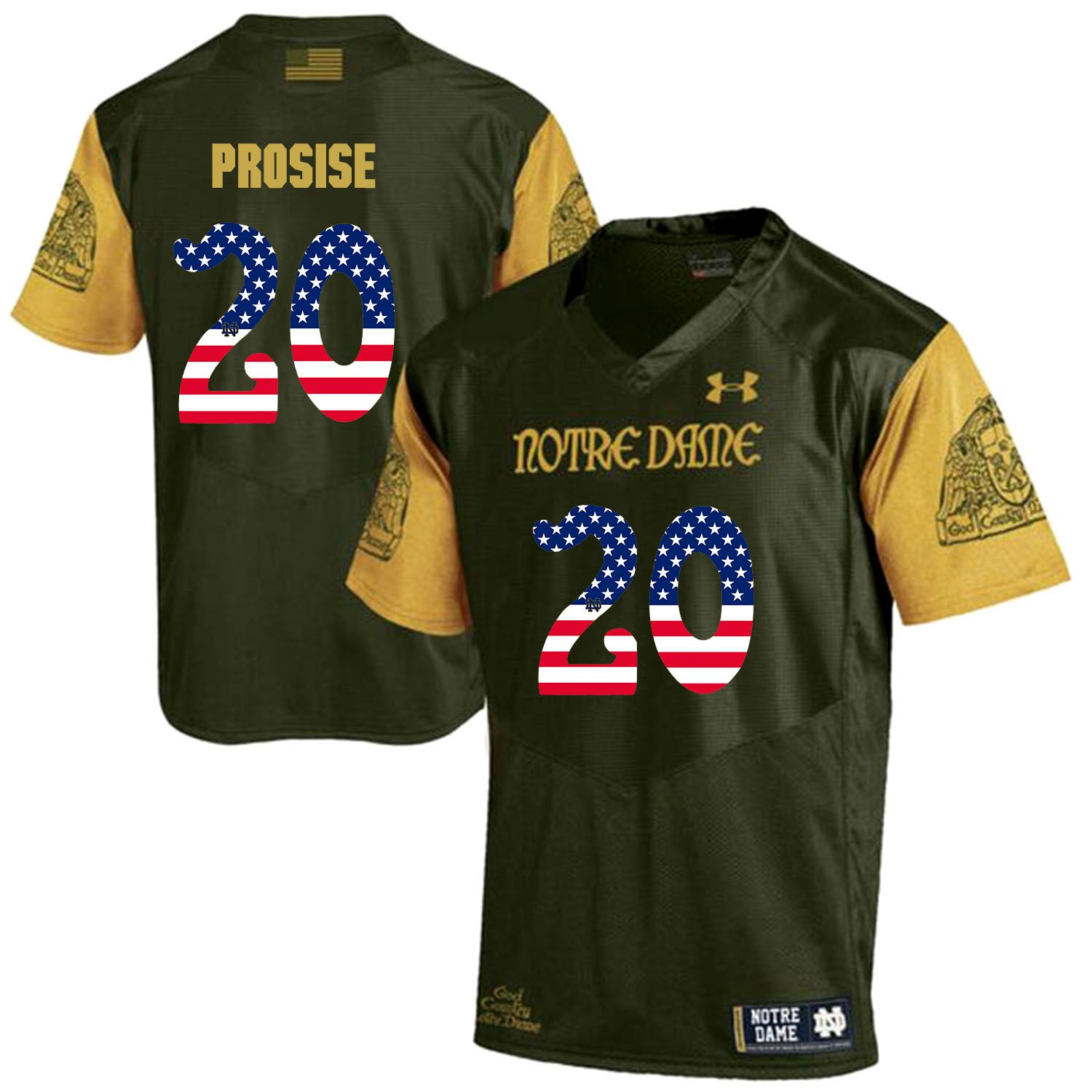 Men Norte Dame Fighting Irish #20 Prosise Green Flag Customized NCAA Jerseys->customized ncaa jersey->Custom Jersey